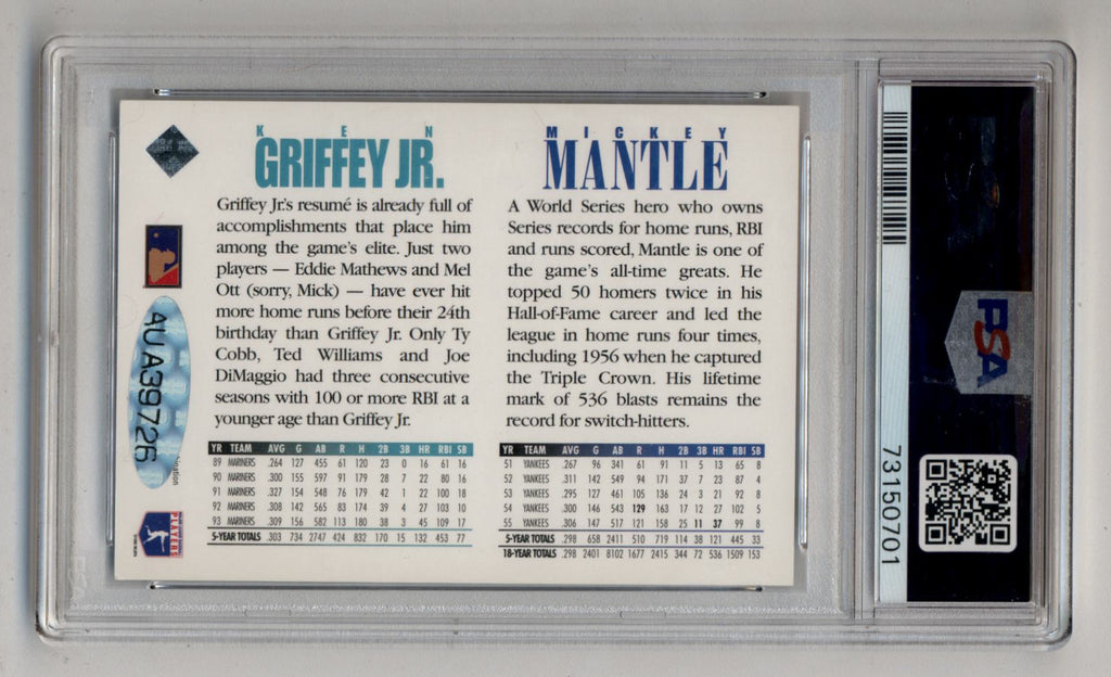 Signed 1994 Upper Deck Mickey Mantle & Ken Griffey Jr. SGC 86 NM+