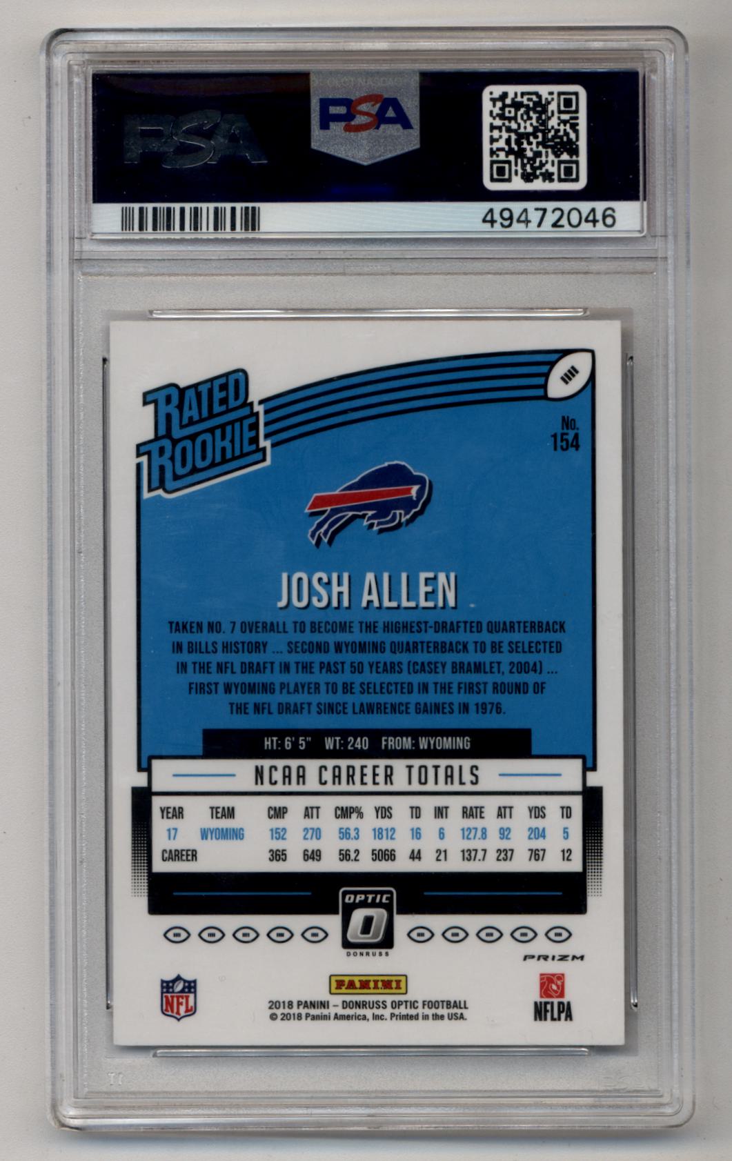 Josh Allen 2018 Donrurss Optic Bronze #154 PSA 10 Gem Mint