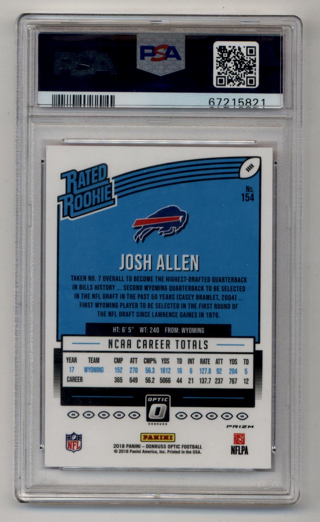 Josh Allen 2018 Optic Pink #154 Rated Rookie PSA 9 Mint 5821
