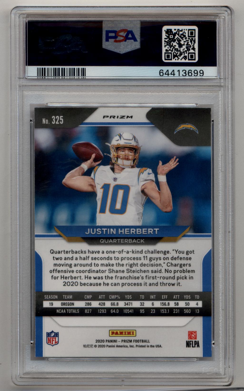 Justin Herbert 2020 Prizm Red White and Blue #325 PSA 10 Gem Mint
