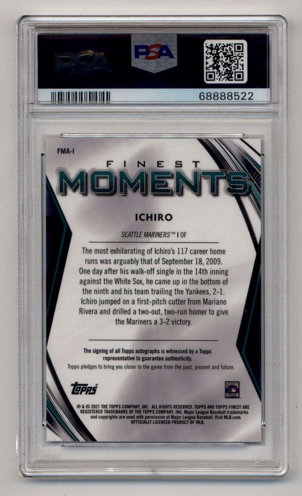 Ichiro Suzuki 2021 Finest Moments Gold Refractor Auto 04/50 PSA 9 Mint Auto 10