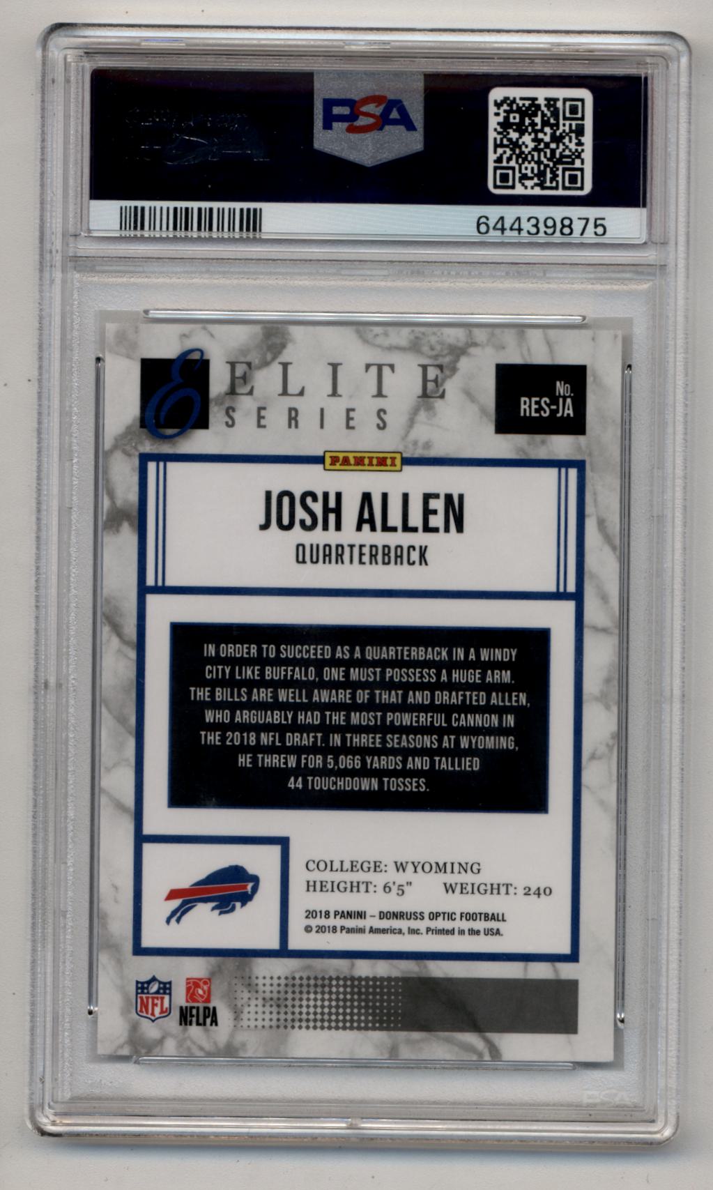 Josh Allen 2018 Donruss Optic Rookie Elite Series PSA 10 Gem Mint 9875