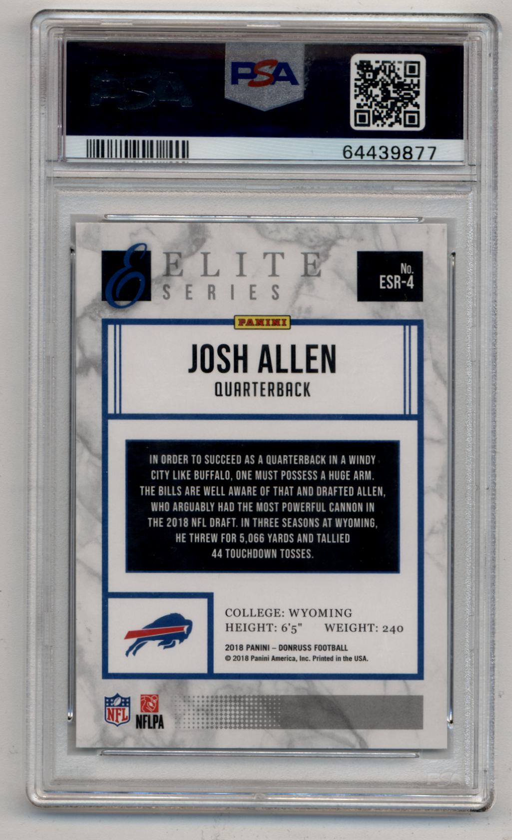 Josh Allen 2018 Donruss The Elite Series Rookies PSA 10 Gem Mint 9877