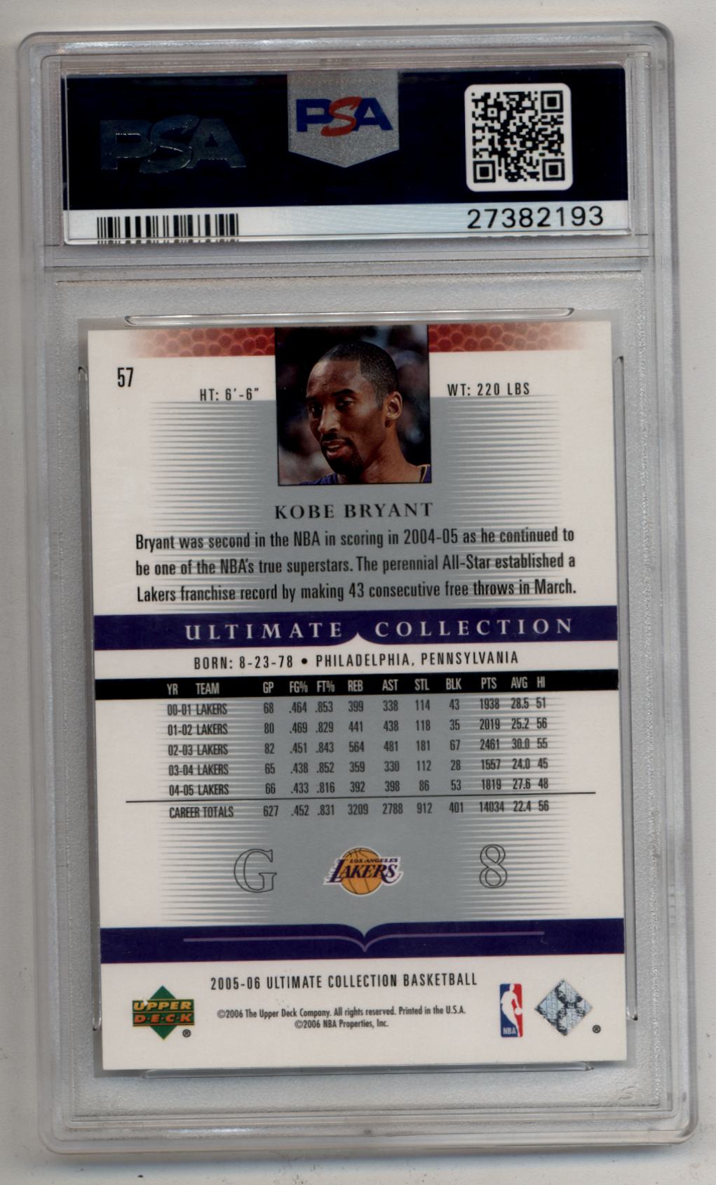 Kobe Bryant 2005-06 Ultimate Collection Red 41/50 #57 PSA 10 Gem Mint