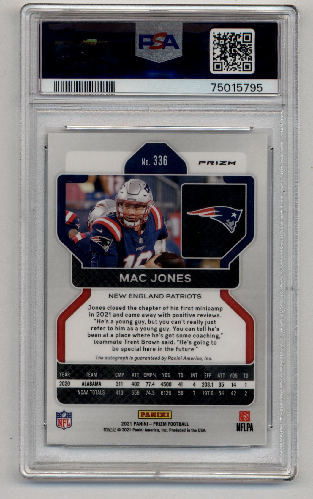 Mac Jones 2021 Prizm No Huddle Auto PSA 9 Mint