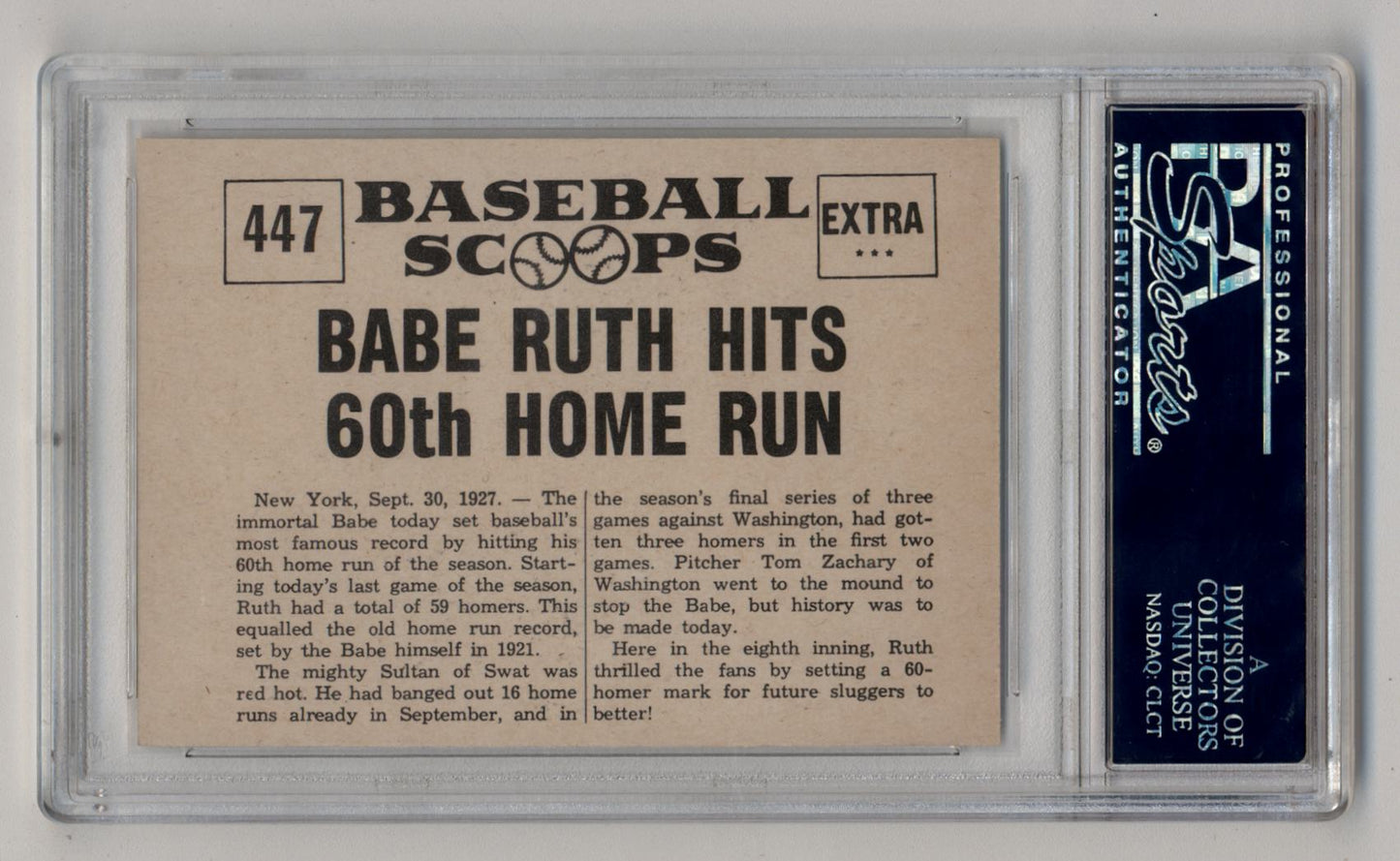 Babe Ruth 1961 Nu-Card Scoops #447 60th Home Run PSA 9 Mint 8627