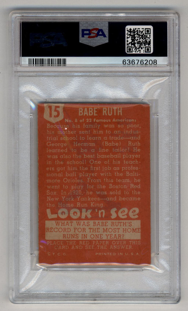 Babe Ruth 1952 Look 'N See PSA 5 Excellent Three Stars Sportscards
