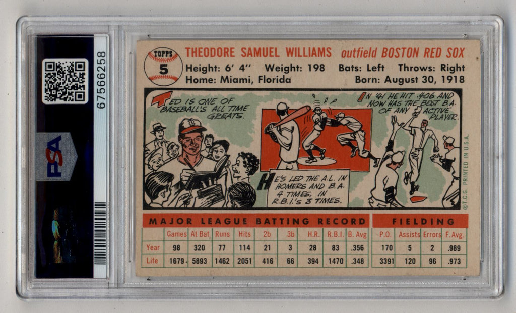 #5 Ted Williams HOF - 1956 Topps White Back Baseball Cards (Star) Graded EX