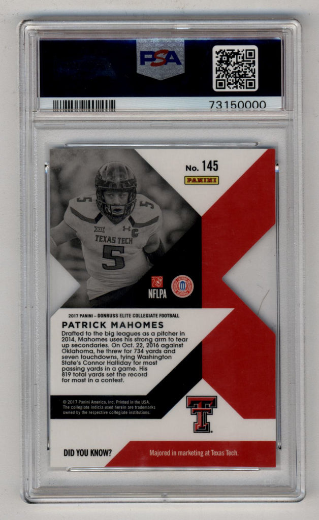 Patrick Mahomes 2017 Elite Draft Picks Blue Die-Cut 11/25 PSA 9 Mint –  Three Stars Sportscards