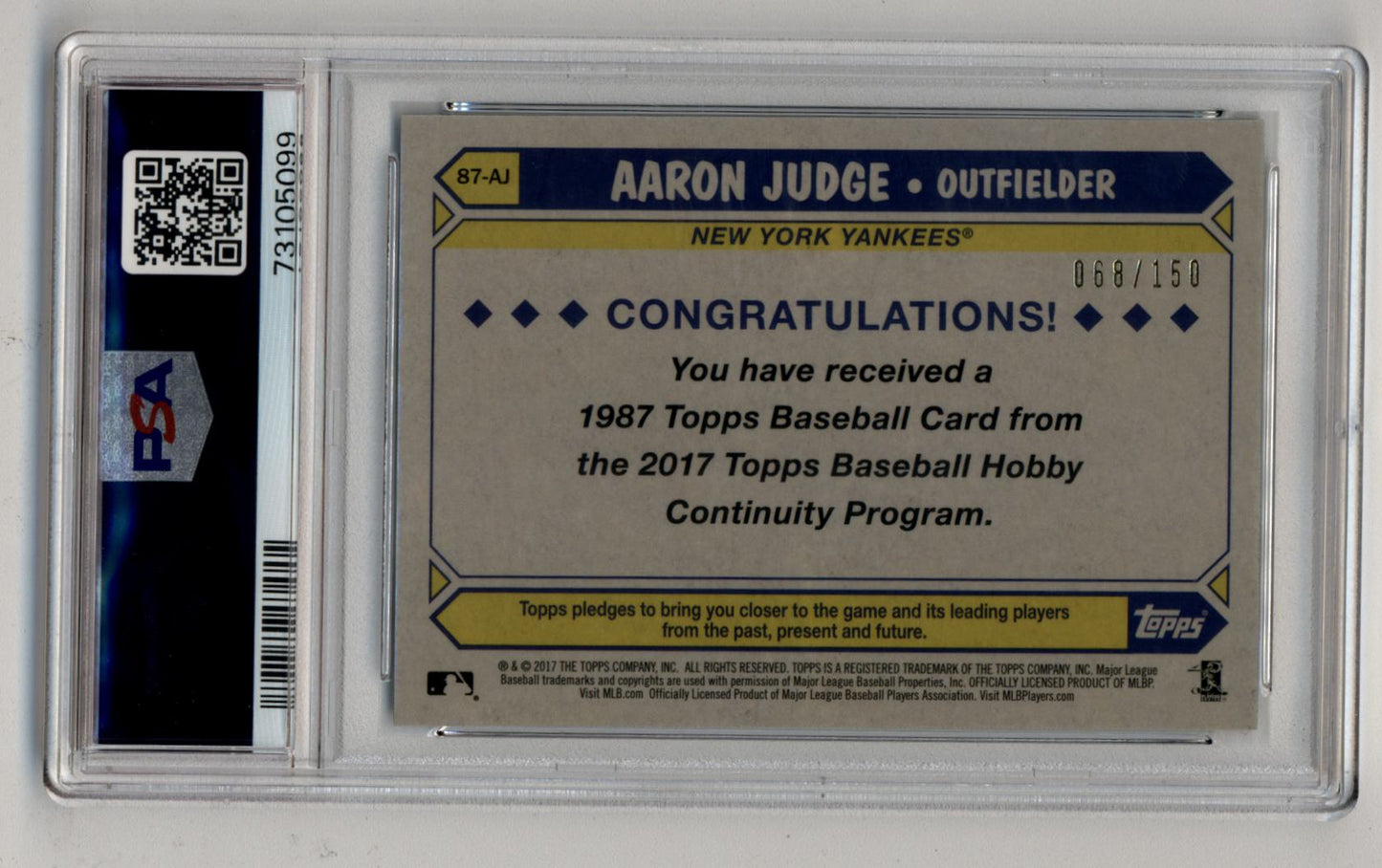 Aaron Judge 2017 Topps Silver Pack Promo Green 068/150 PSA 10 Gem Mint