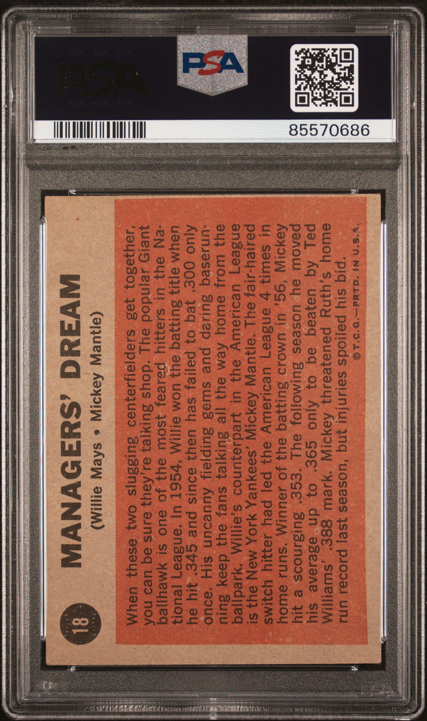 Mickey Mantle/Willie Mays 1962 Topps Managers Dream #18 PSA 4 Vg-Ex