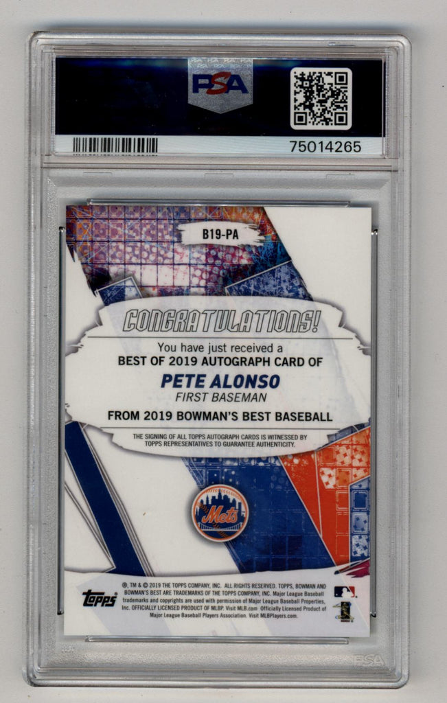 Pete Alonso 2019 Bowman's Best Best of 2019 Green Refractor Auto 07/99 PSA  9 Auto 10