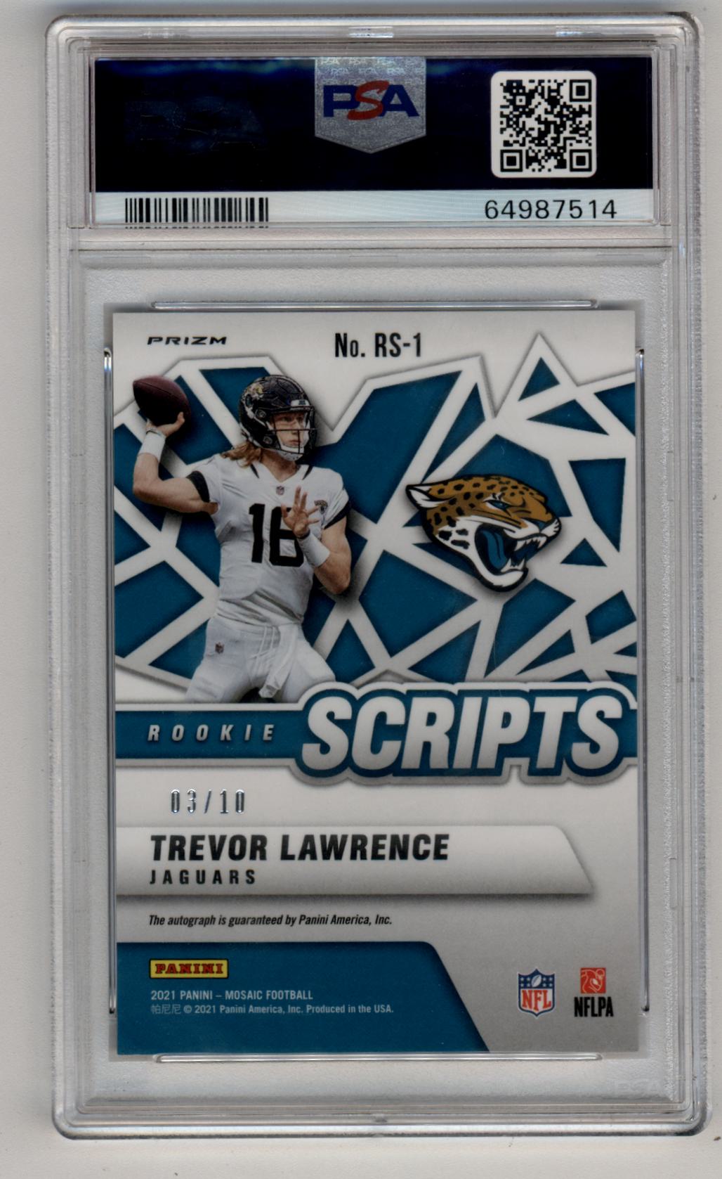 Trevor Lawrence 2021 Mosaic Rookie Auto Gold 03/10 PSA 9 Mint Auto 10