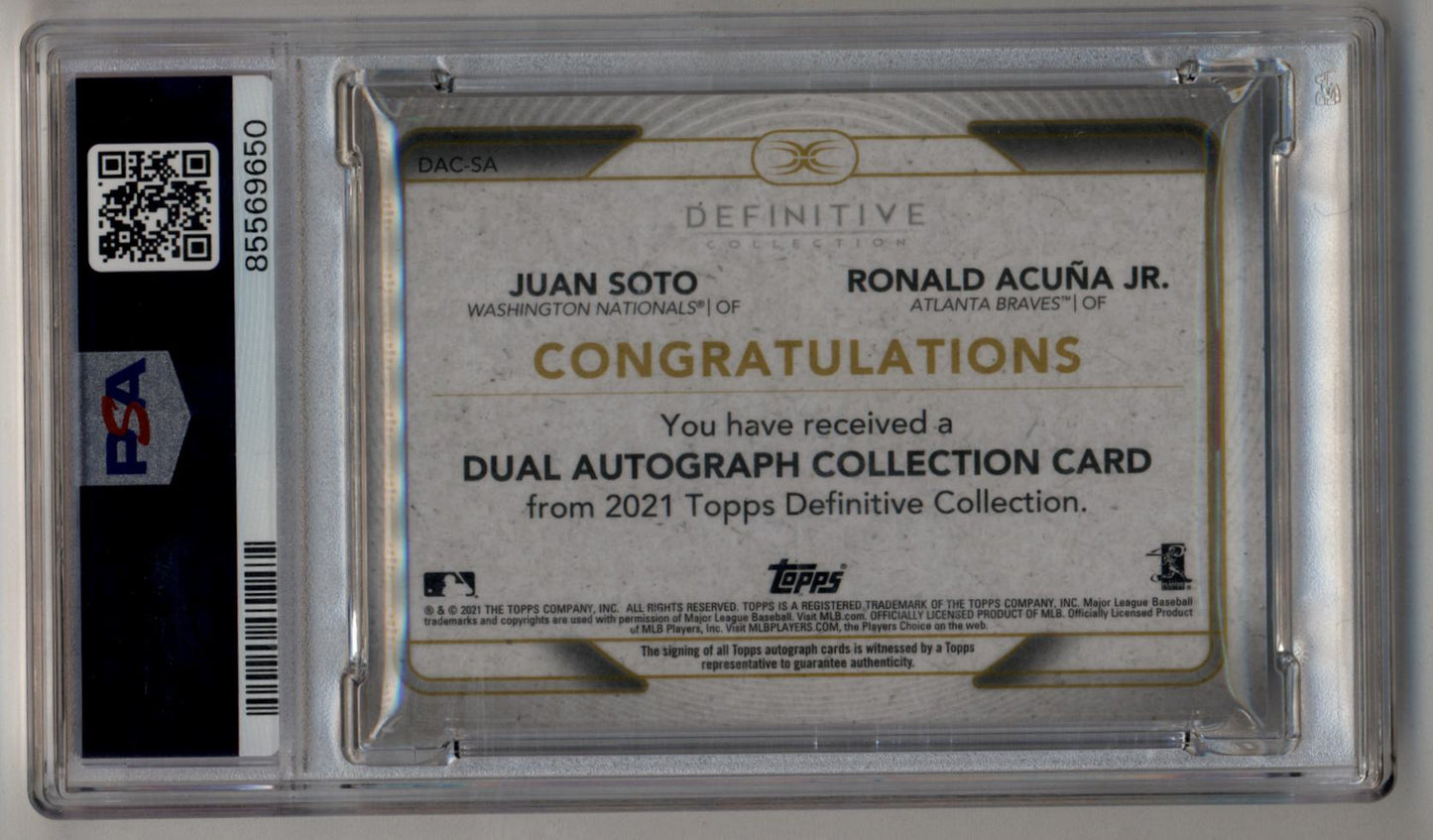Juan Soto/Ronald Acuna Jr 2021 Topps Definitive Dual Auto 10/35 PSA 10 Gem Mint