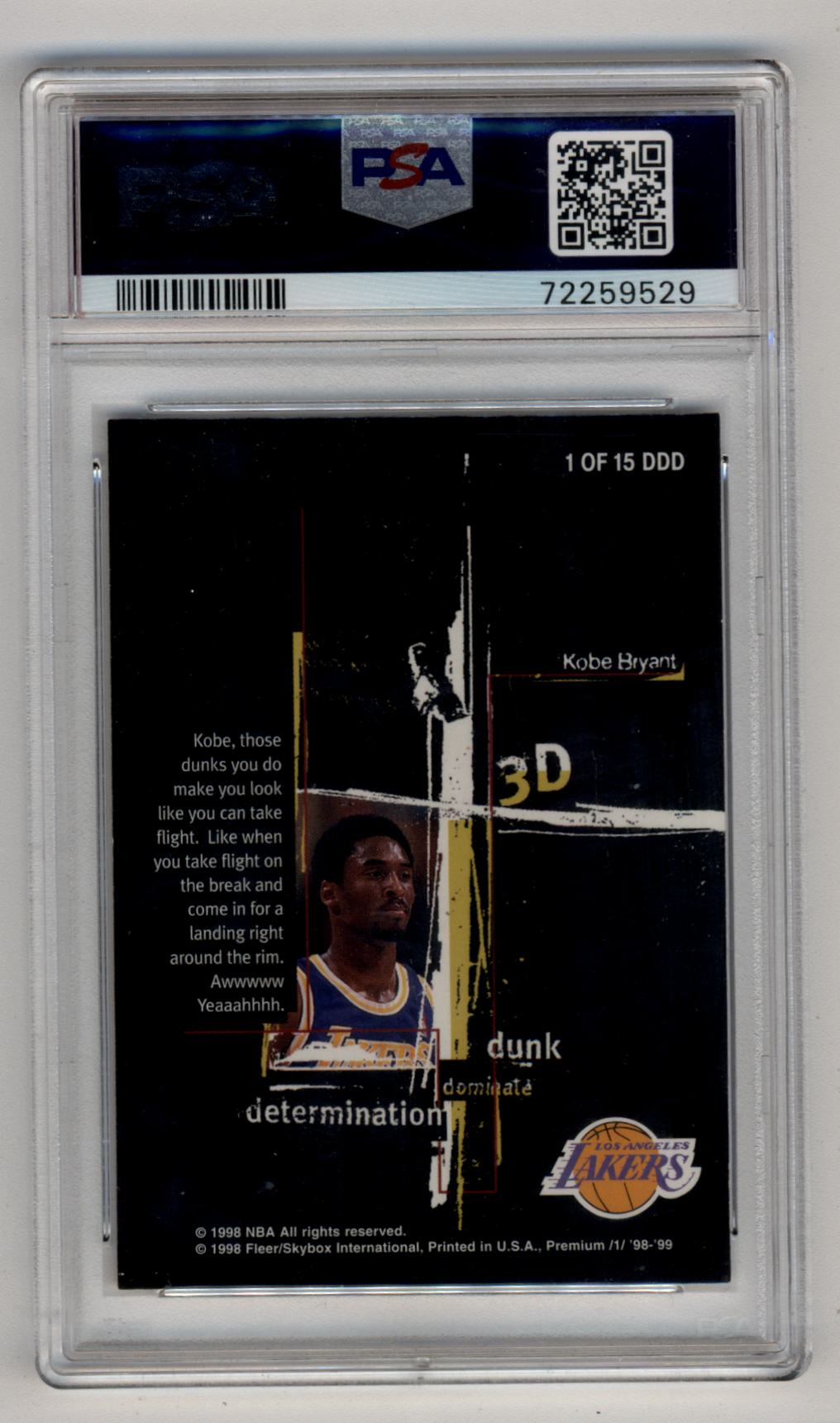 Kobe Bryant 1998-99 Skybox Premium 3D's PSA 8 Near Mint-Mint