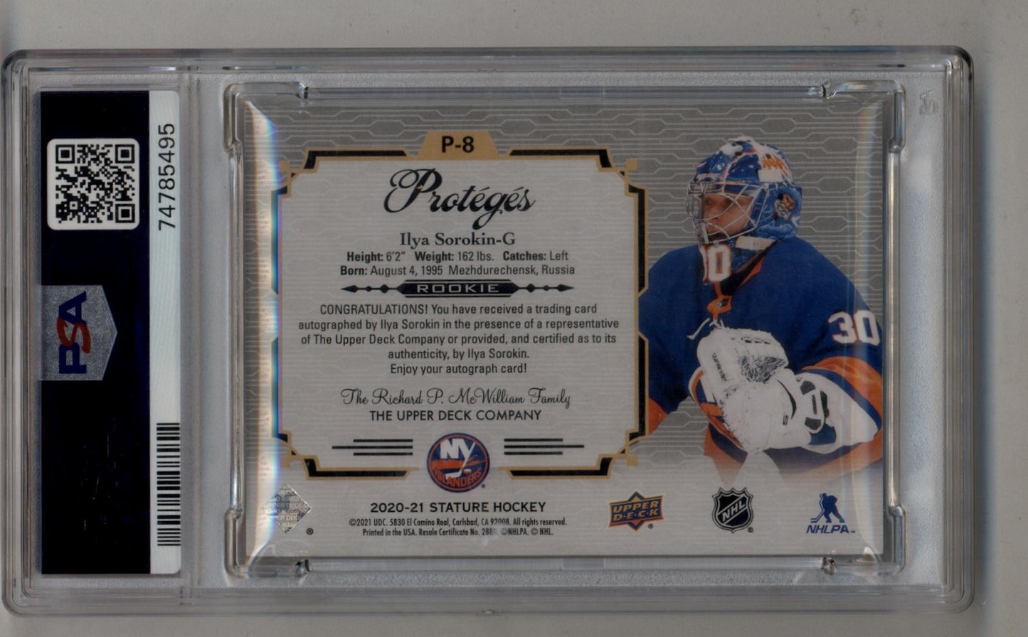 Ilya Sorokin 2020-21 Stature Proteges Auto Blue 2/5 PSA 9 Mint Auto 10