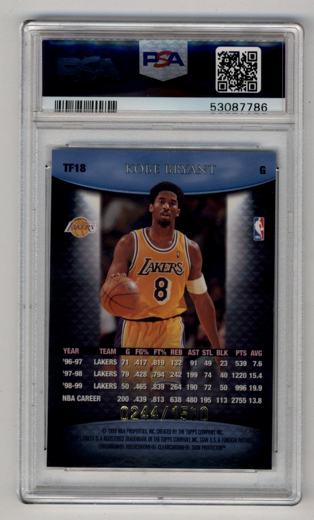 Kobe Bryant 1999-00 Finest Team Finest Blue with Coating 244/1500 PSA 9 Mint