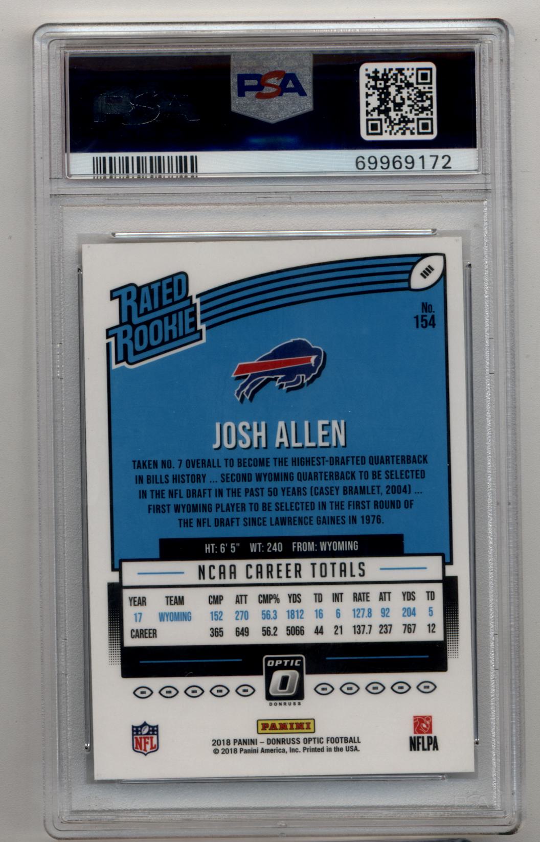 Josh Allen 2018 Donruss Optic #154 PSA 10 Gem Mint 9172