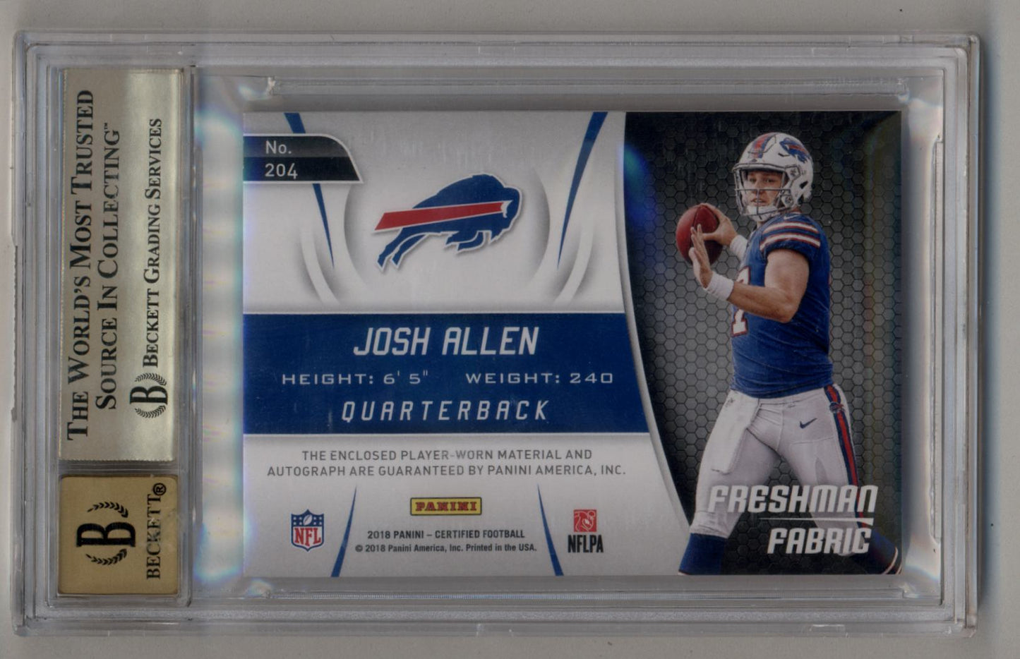 Josh Allen 2018 Certified Mirror Red #204 Freshman Fabric Patch Auto 69/75 BGS 9.5 Gem Mint