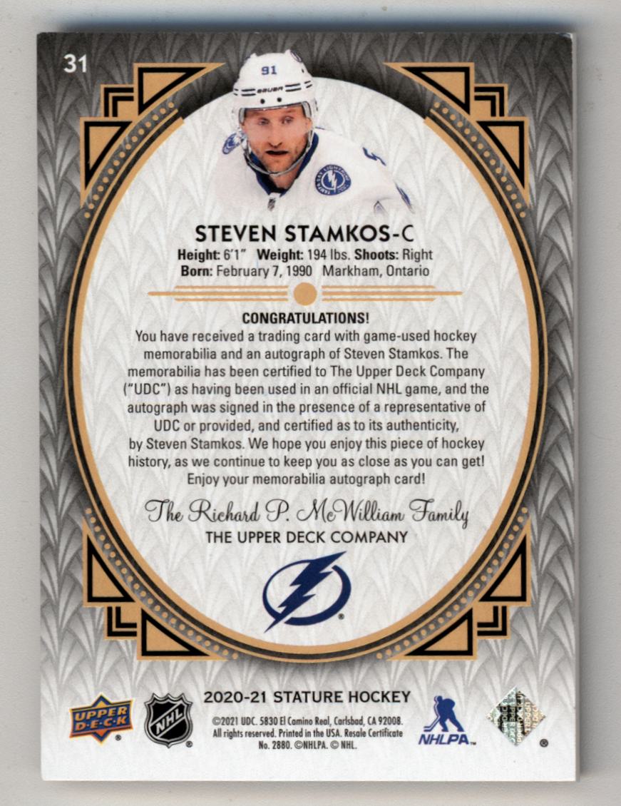 Steven Stamkos 2020-21 Stature Portrait Patch Auto #31 4/9