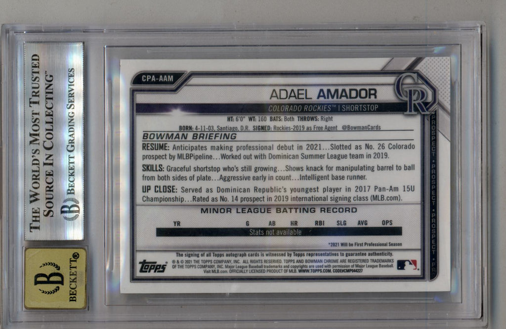 Adael Amador 2021 Bowman Chrome Prospect Auto Gold Shimmer