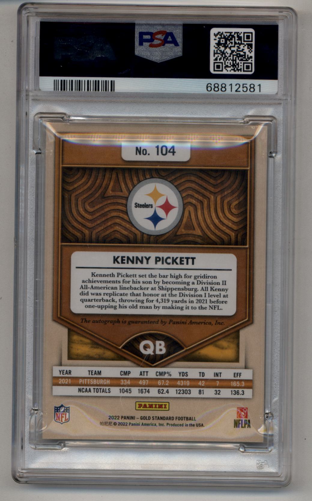 Kenny Pickett 2022 Gold Standard Rookie Auto Rose Gold 03/25 PSA 8 Near Mint-Mint