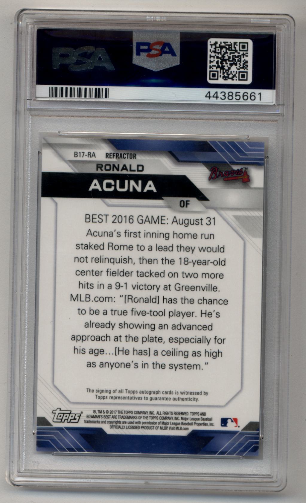 Ronald Acuna Jr 2017 Bowman's Best Best of 2017 Auto Refractor PSA 10 Gem Mint