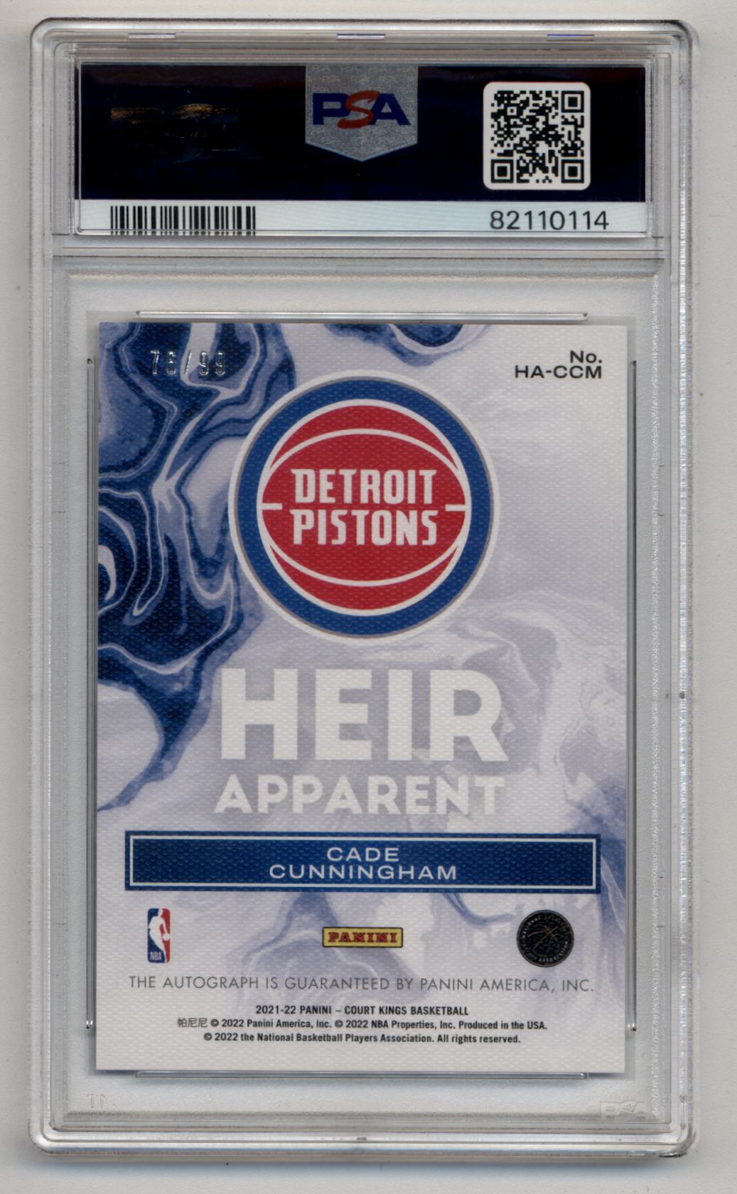 Cade Cunningham 2021-22 Court Kings Heir Apparent Auto Ruby 76/99 PSA 10 Gem Mint