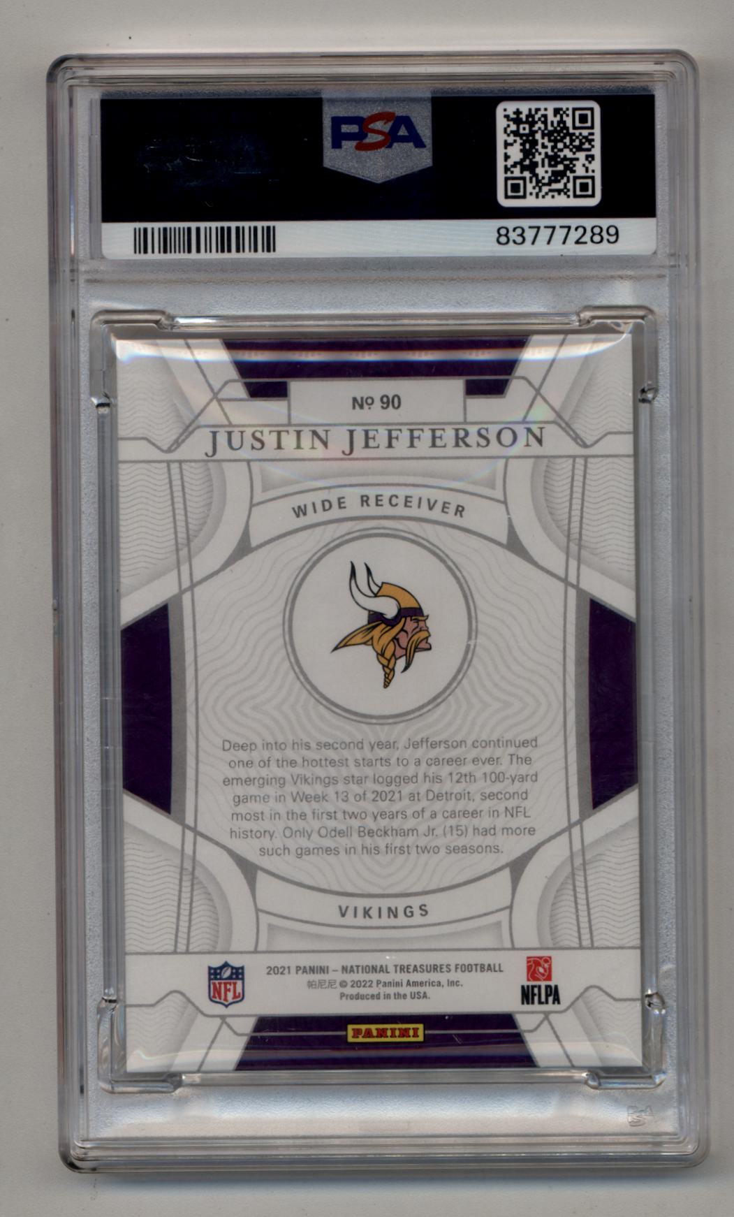 Justin Jefferson 2021 National Treasures Holo Silver #90 20/25 PSA 10 Gem Mint