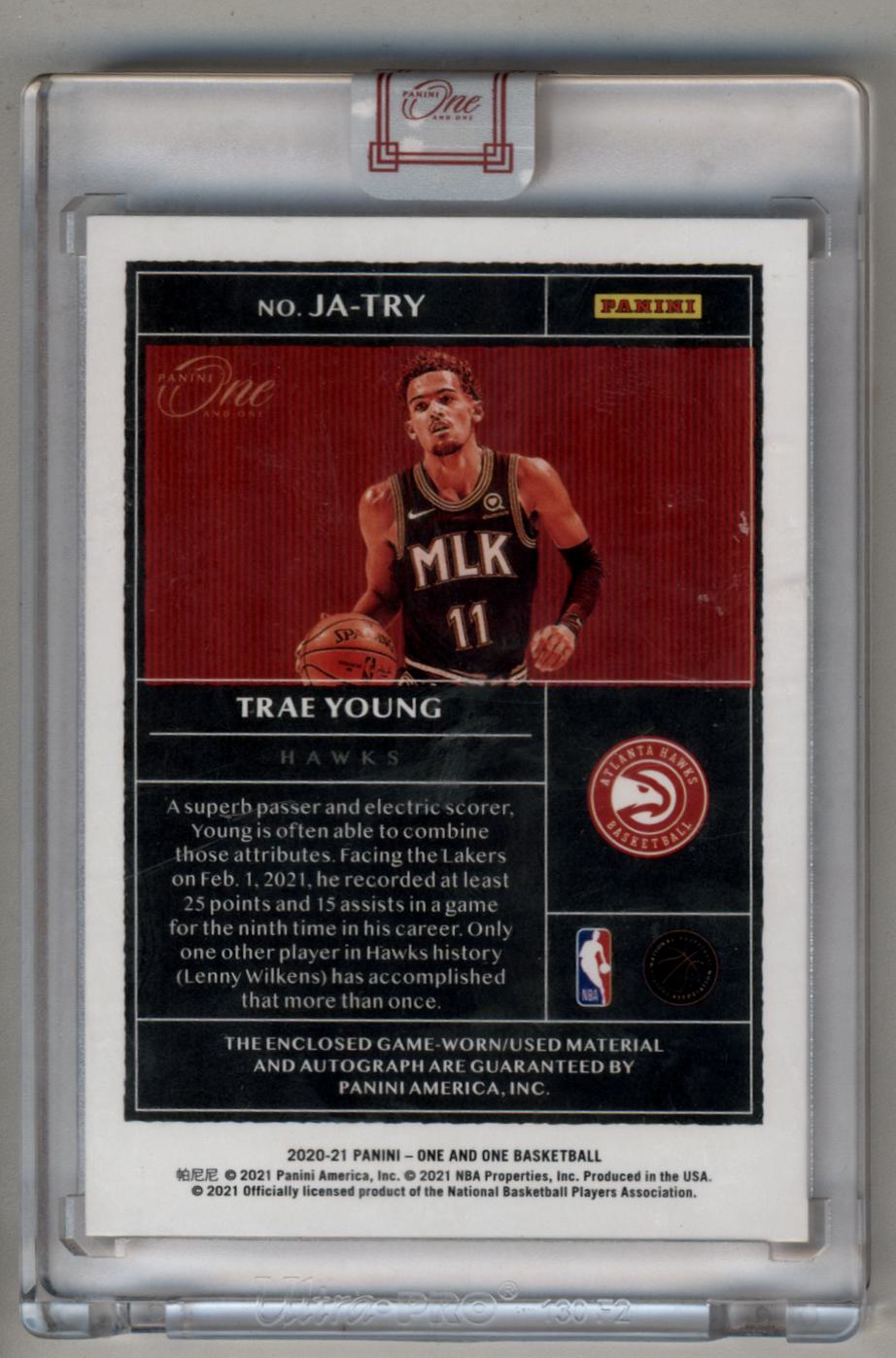 2020-21 Panini One and One Trae Young Relic Auto 42/49