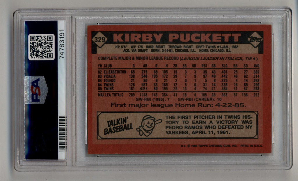 Kirby Puckett 1986 Topps #329 Auto PSA Authentic – Three Stars