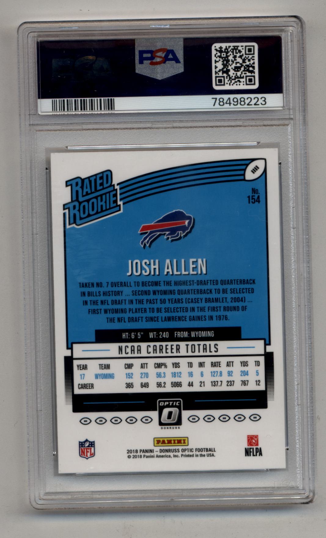 Josh Allen 2018 Donruss Optic #154 PSA 10 Gem Mint 8223