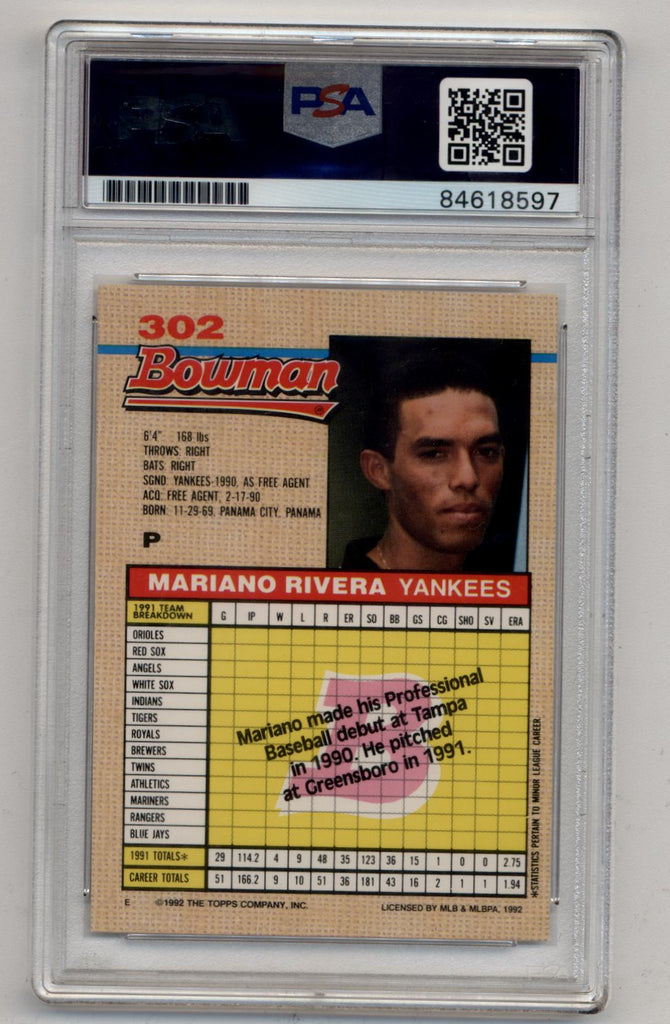 1992 bowman mariano rivera rookie psa factory 9