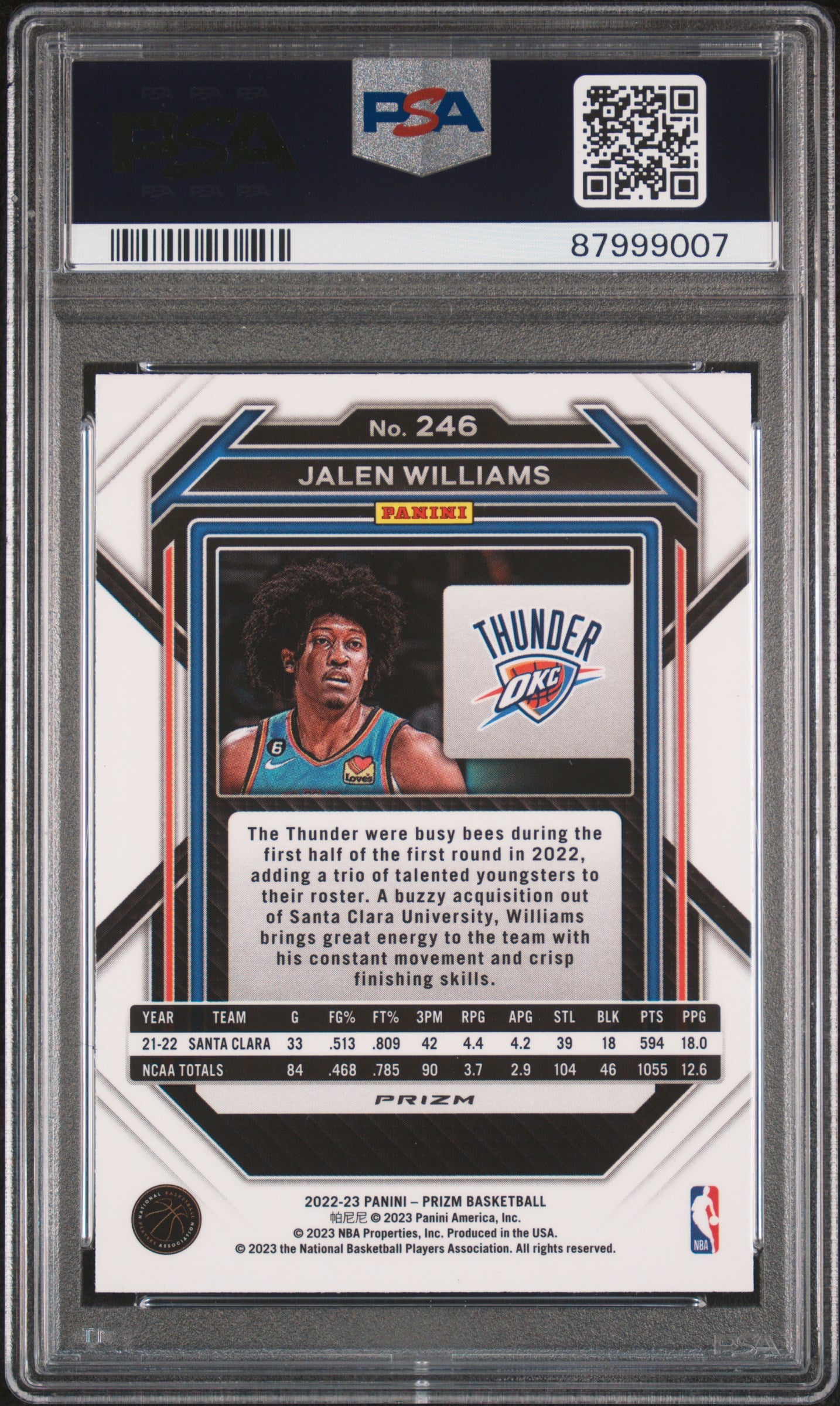 Jalen Williams 2022 Panini Prizm #246 Fast Break PSA 10 Gem Mint