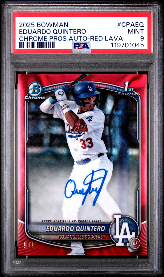 Eduardo Quintero 2025 Bowman Chrome Red Lava Auto #5/5 PSA 9 Mint