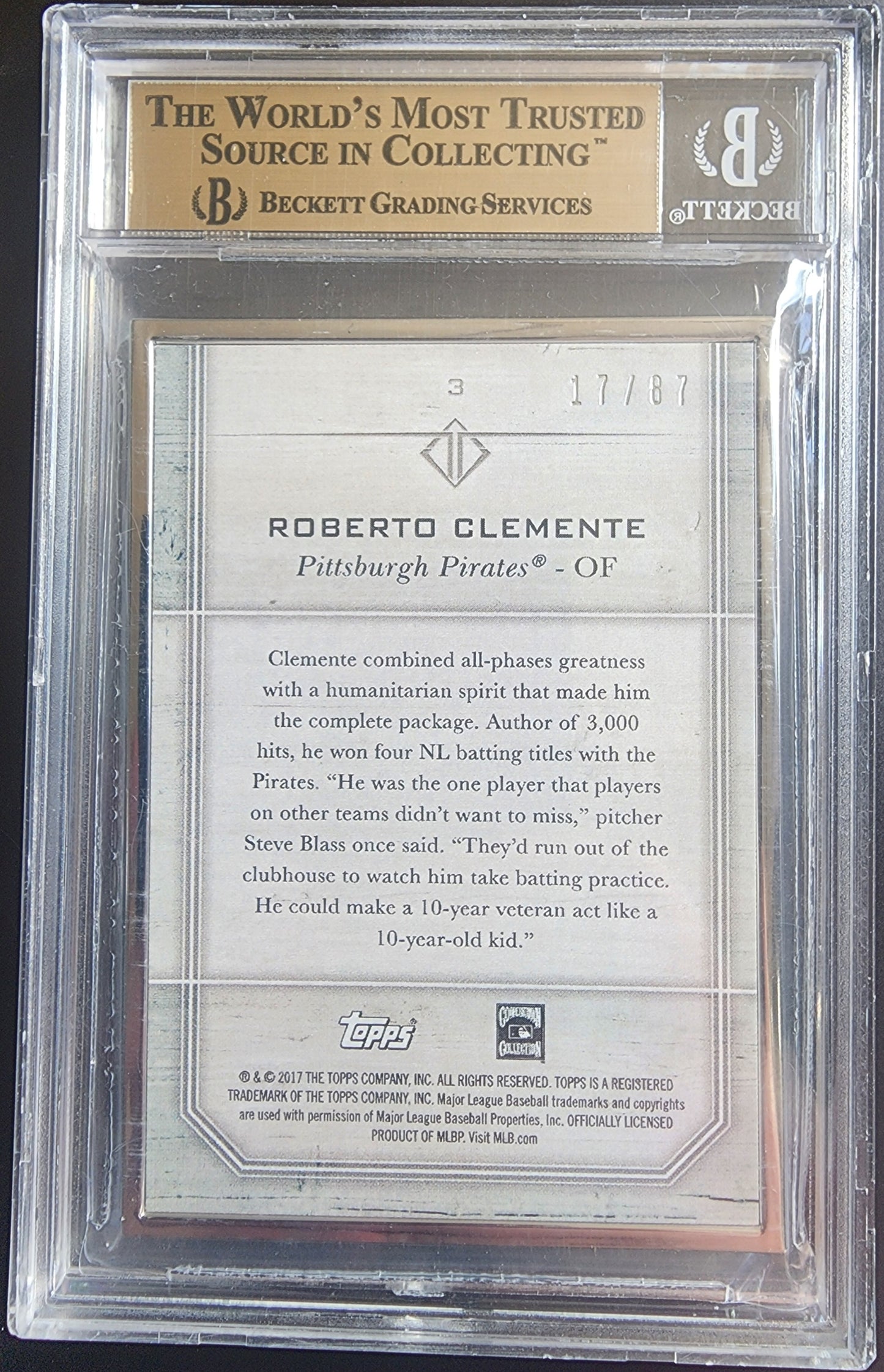 Roberto Clemente 2017 Topps Transcedent #3 BGS 9.5 Gem Mint