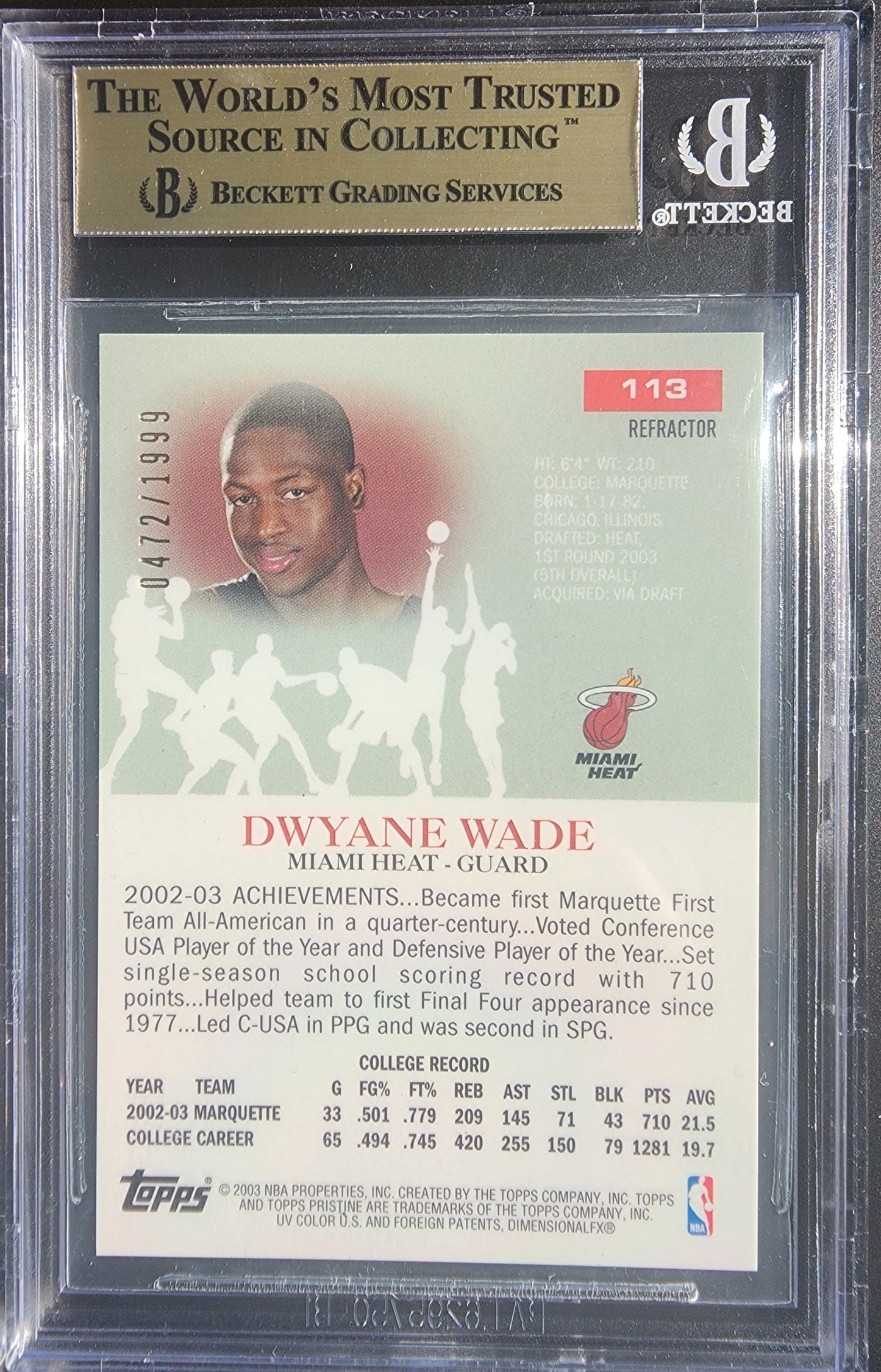 Dwyane Wade 2003 Topps Pristine #113 #472/1999 BGS 9.5 Gem Mint