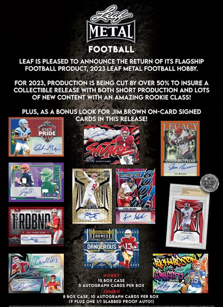 2023 Leaf Metal Football Jumbo Hobby Box Three Stars Sportscards