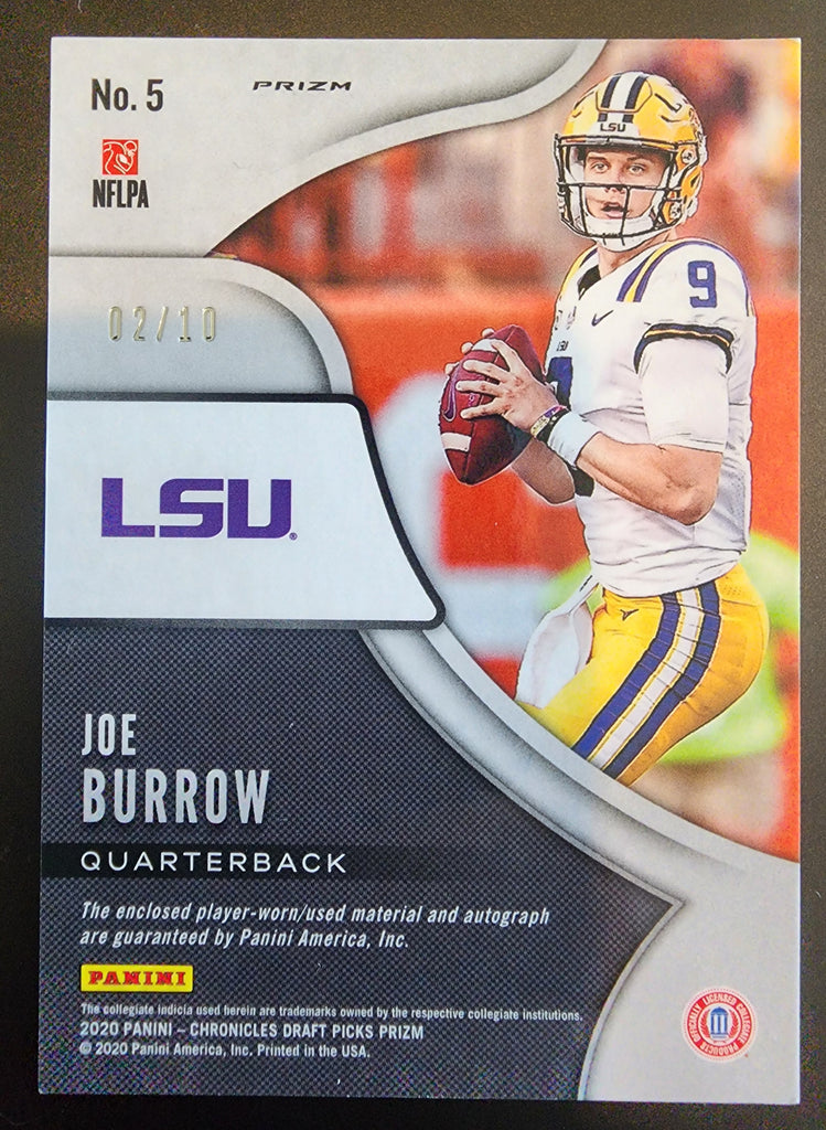 Joe Burrow 2020 Panini Prizm Draft Pink Patch Auto RC #2/10