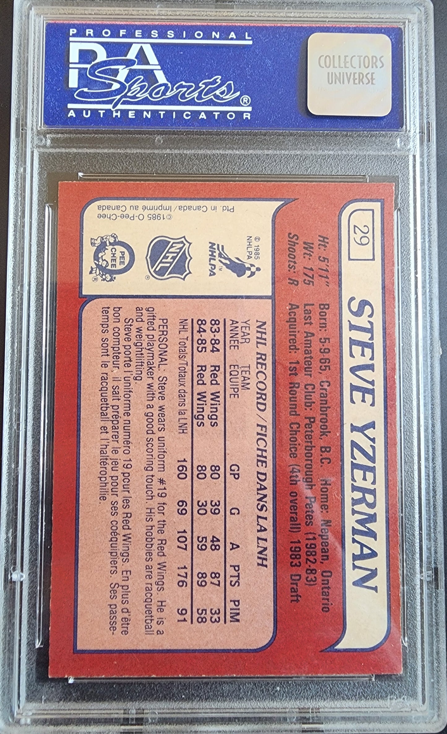 Steve Yzerman 1985 O-Pee-Chee #29 PSA 9 Mint