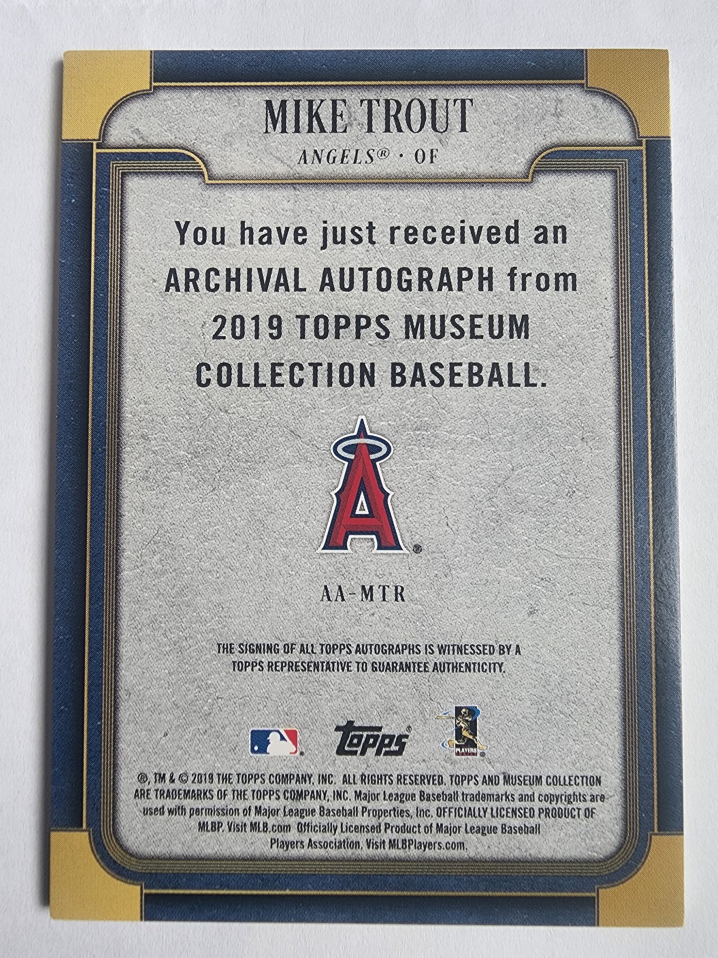 Mike Trout 2019 Topps Museum Collection Archival Auto #12/25