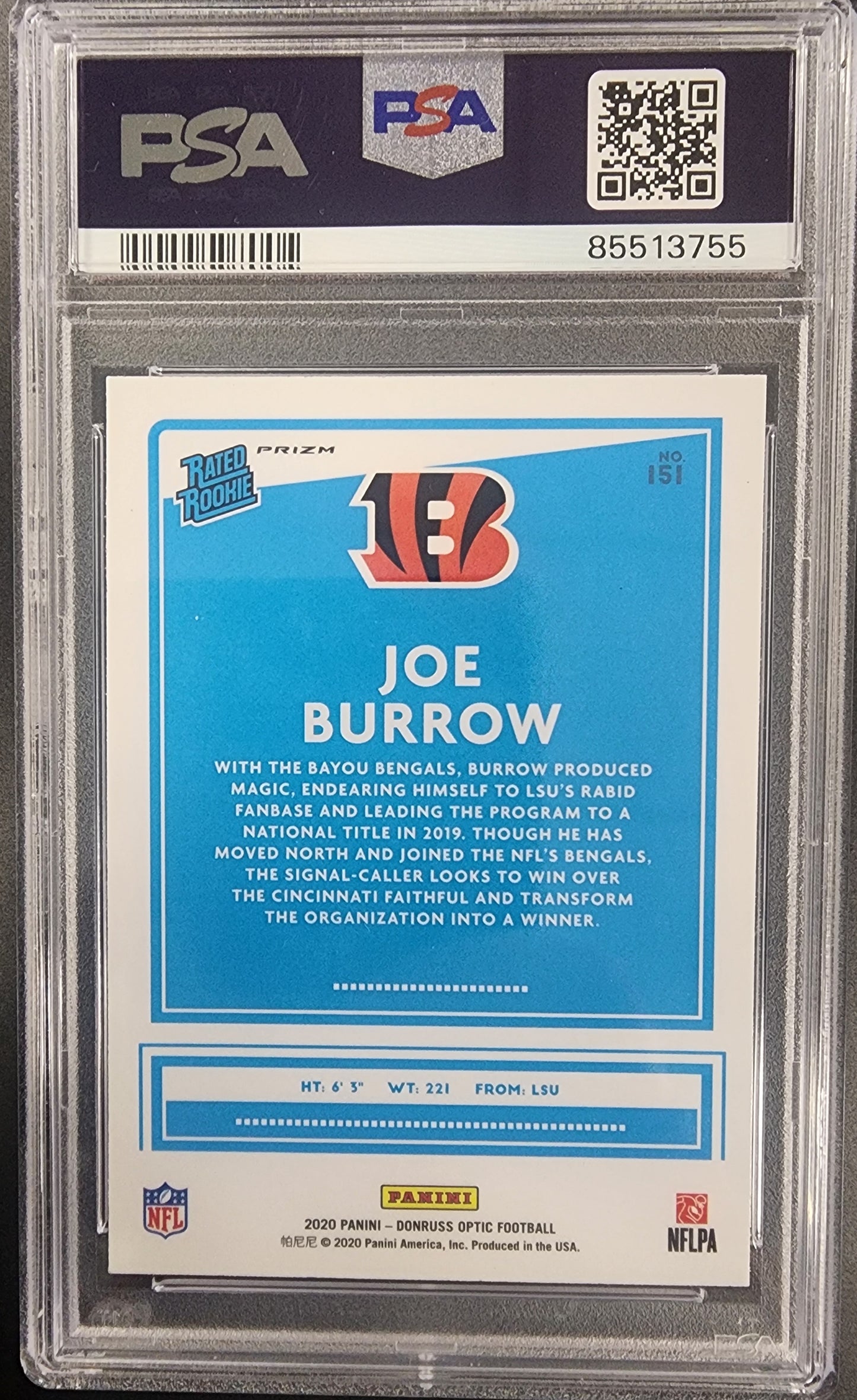 Joe Burrow 2020 Panini Optic #151 Blue Scope PSA 9 Gem Mint