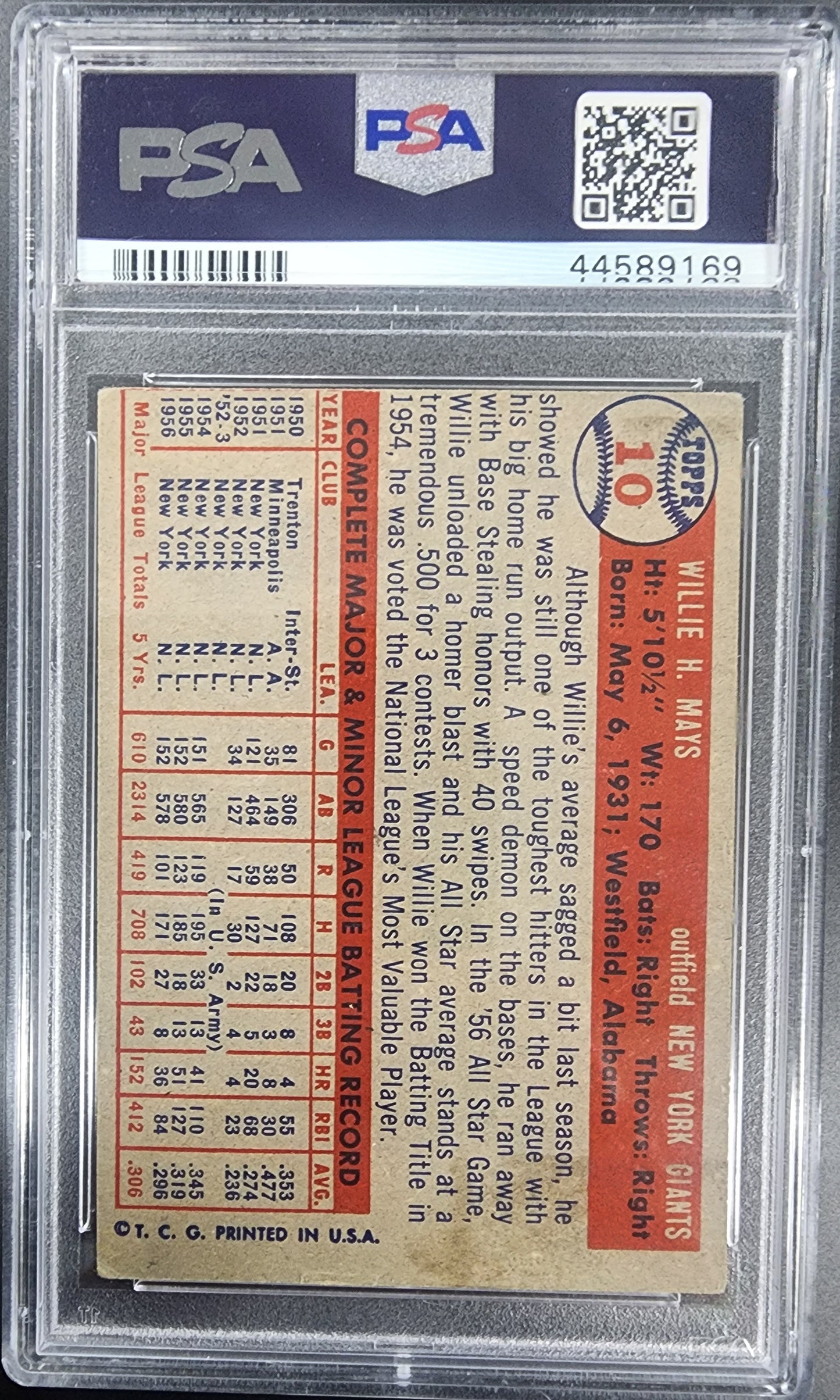 Willie Mays 1957 Topps #10 PSA 3.5 VG+