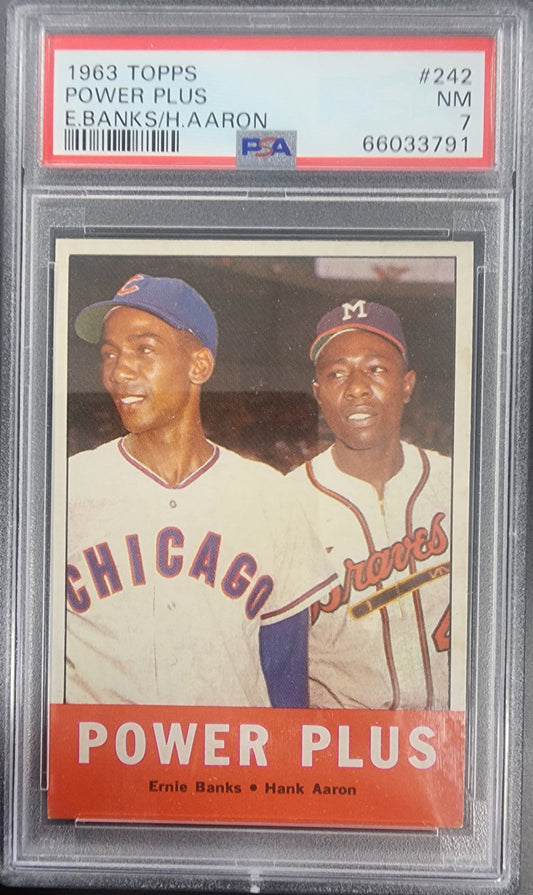 Ernie Banks + Hank Aaron 1963 Topps Power Plus #242 PSA 7 Near Mint