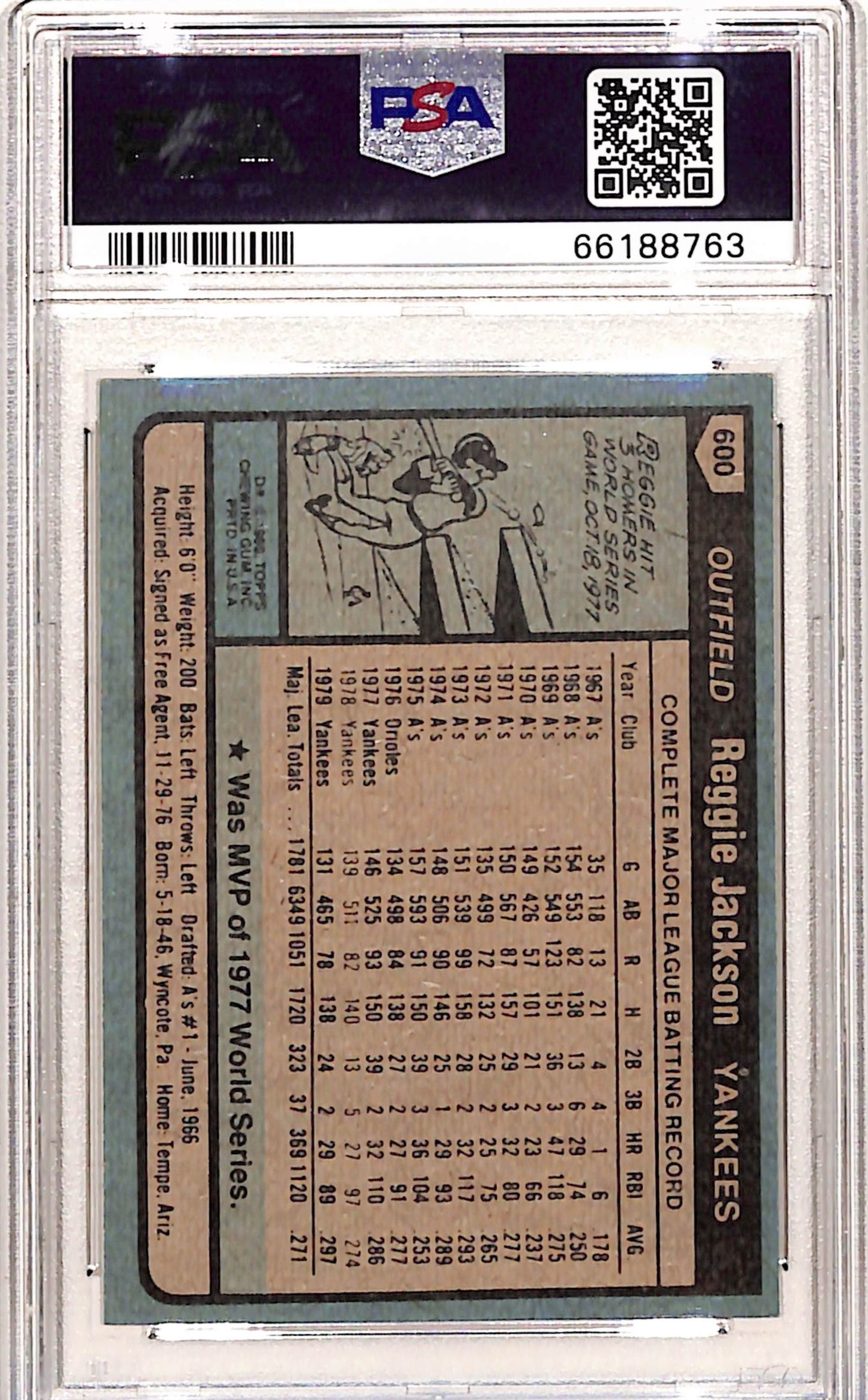 Reggie Jackson 1980 Topps #600 PSA 9 Mint