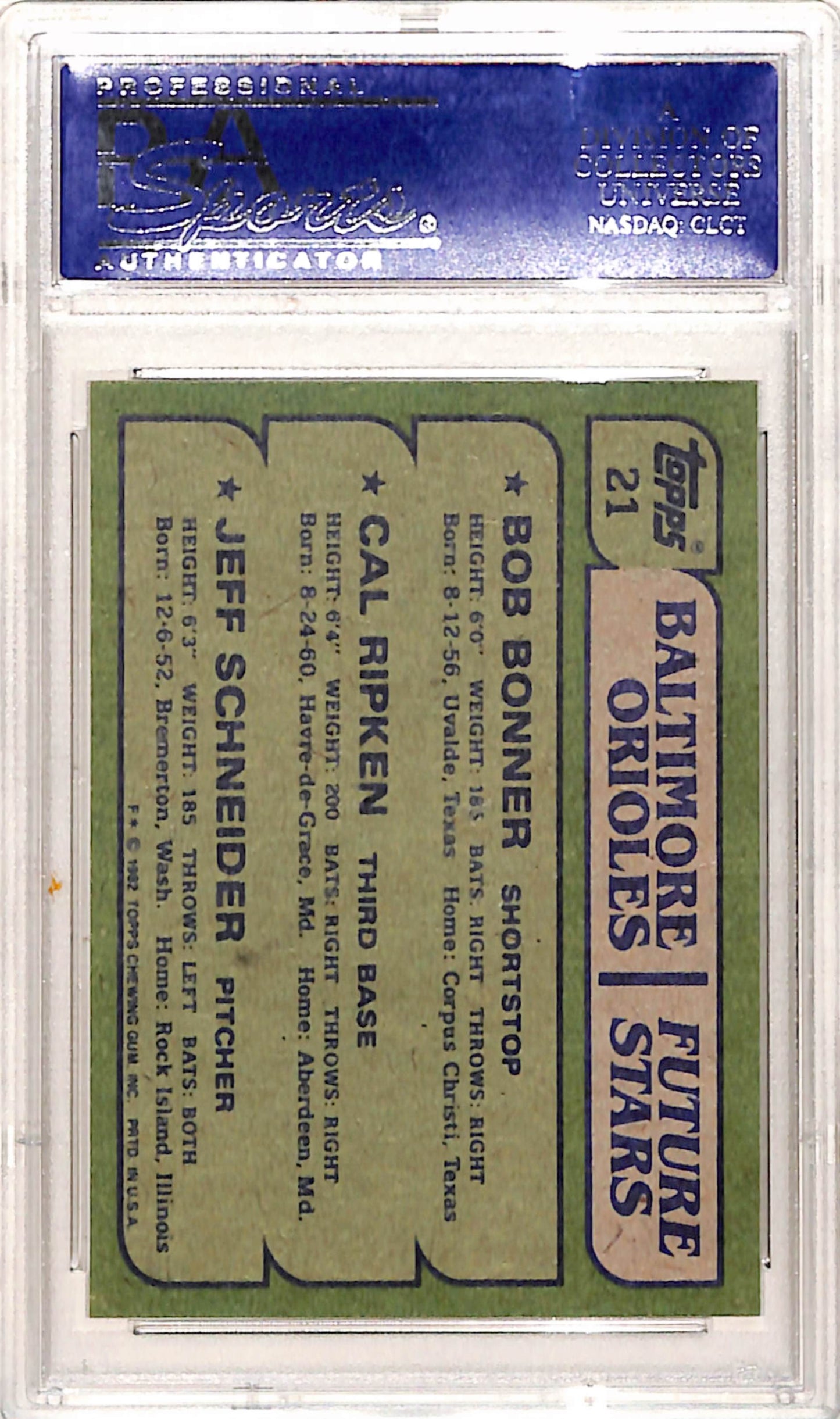 Cal Ripken Jr. 1982 Topps Rookie #21 PSA 9 Mint