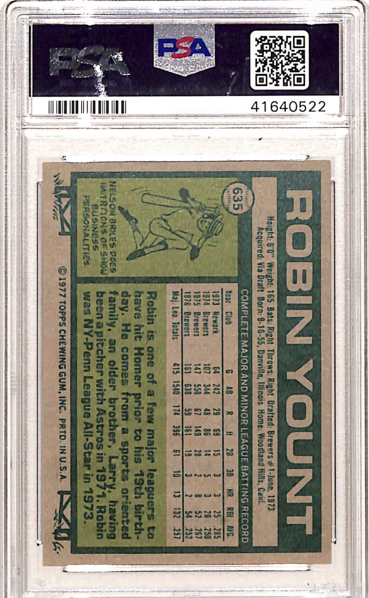 Robin Yount 1977 Topps #635 PSA 8 Nm-Mint