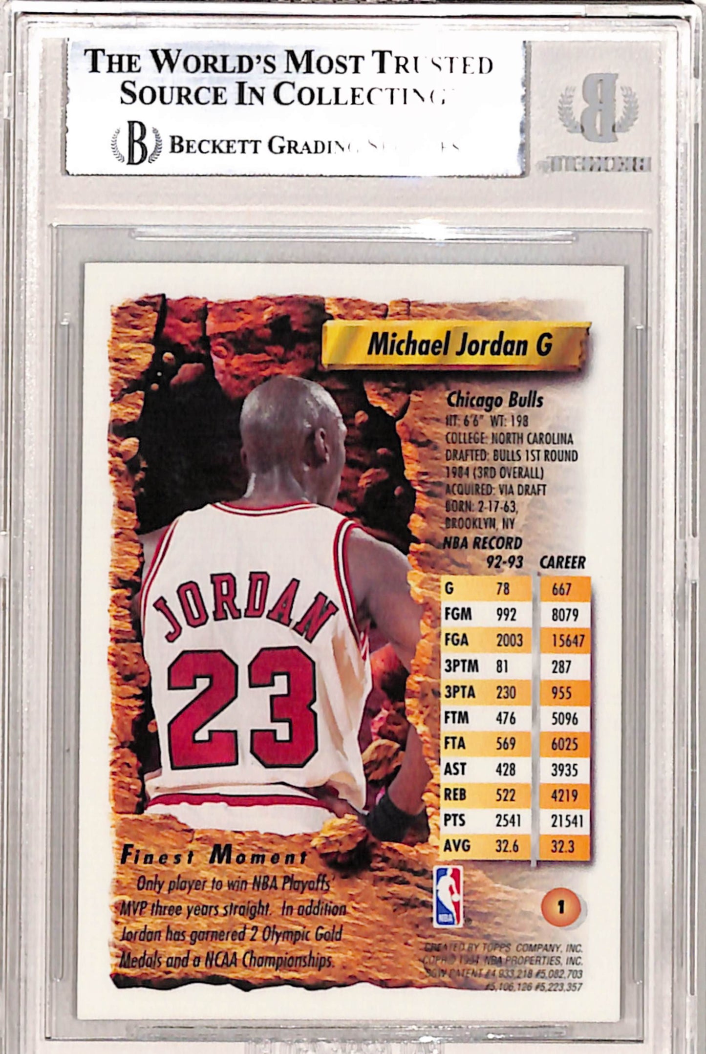 Michael Jordan 1993 Topps Finest Refractor #1 BGS 7 Near Mint
