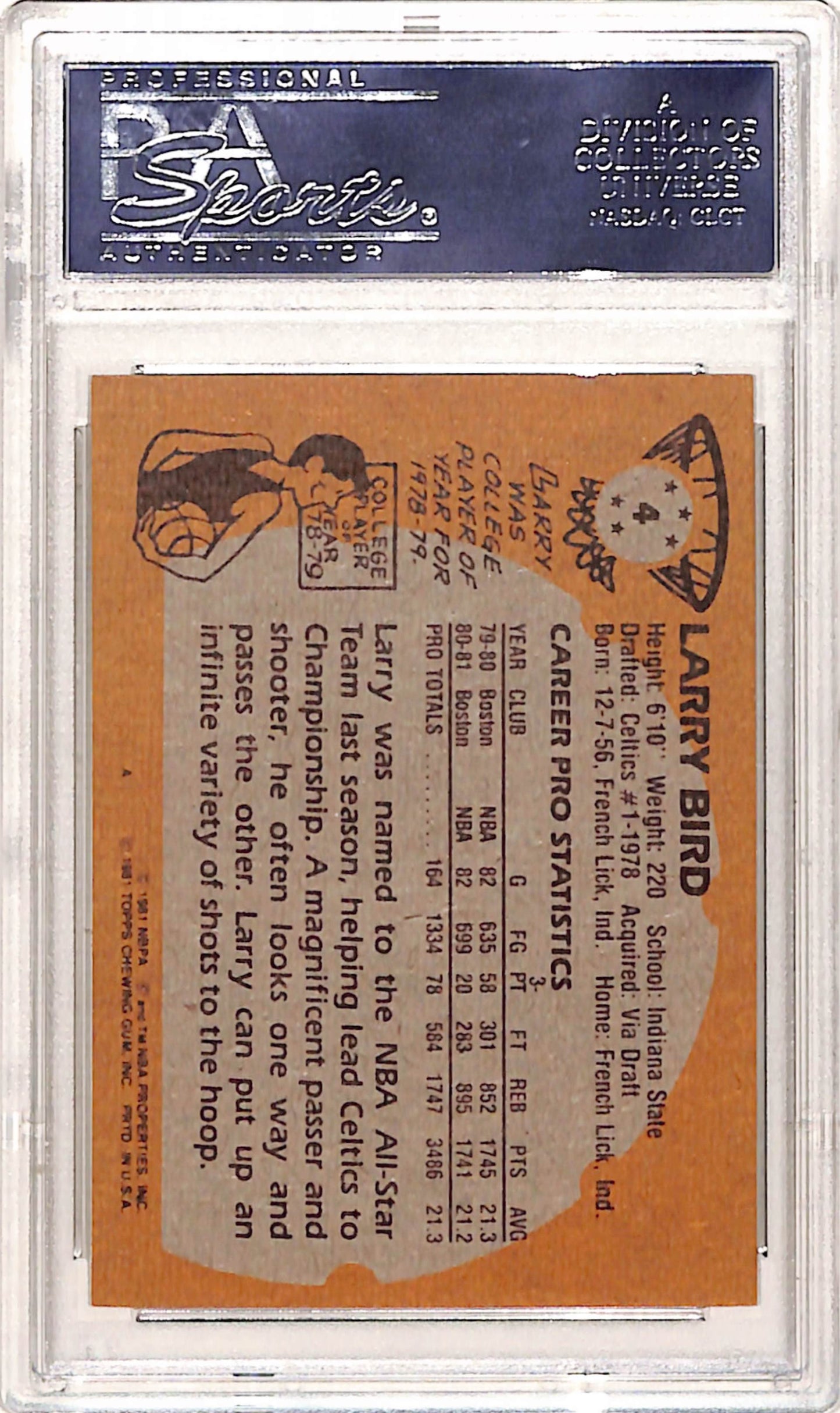 Larry Bird 1981 Topps #4 PSA 9 Mint 8506