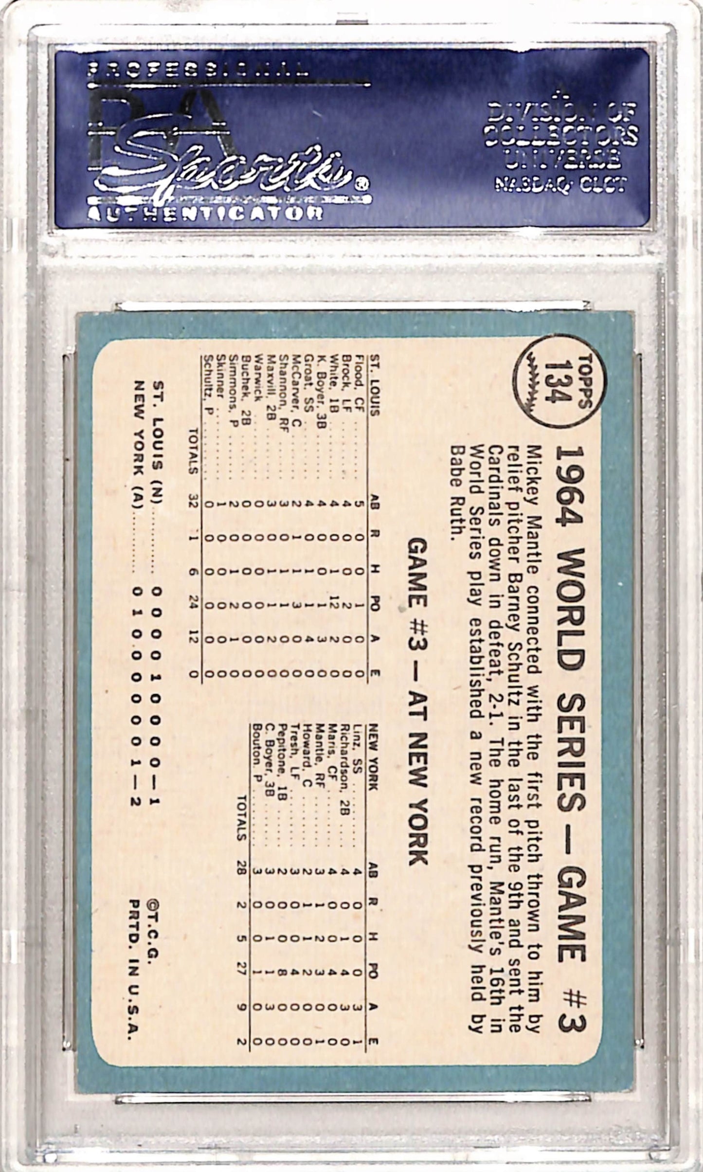 Mickey Mantle 1965 Topps World Series Game 3 #134 PSA 7 Near Mint